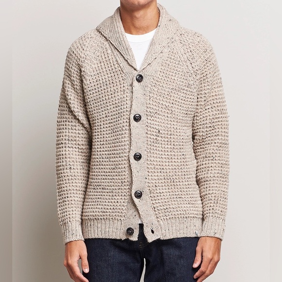Peregrine Waffle Wool Shawl Collar Mens Cardigan Size S - Picture 1 of 16